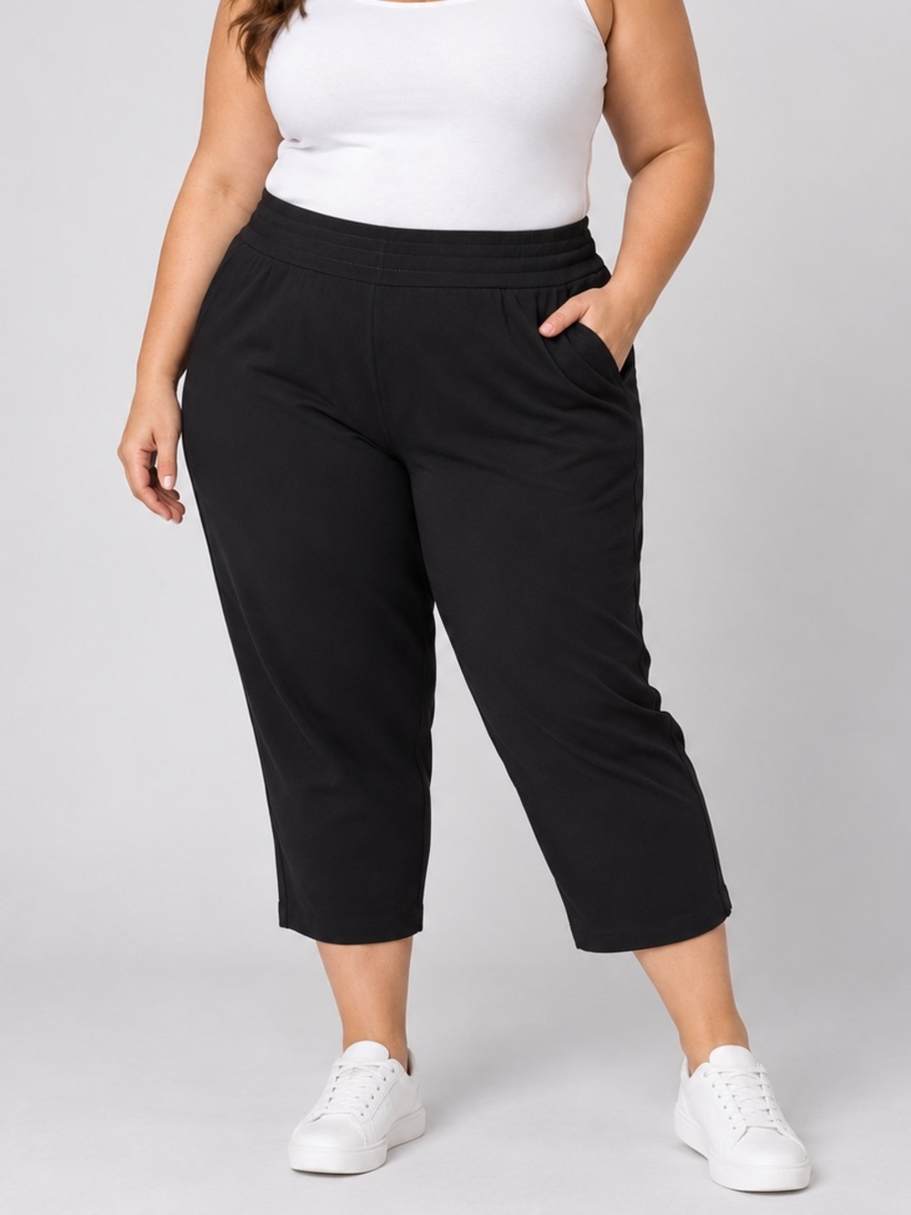Belle by Kim Gravel Regular French Terry Yacht Cropped Pant Black NEW 4X A721092